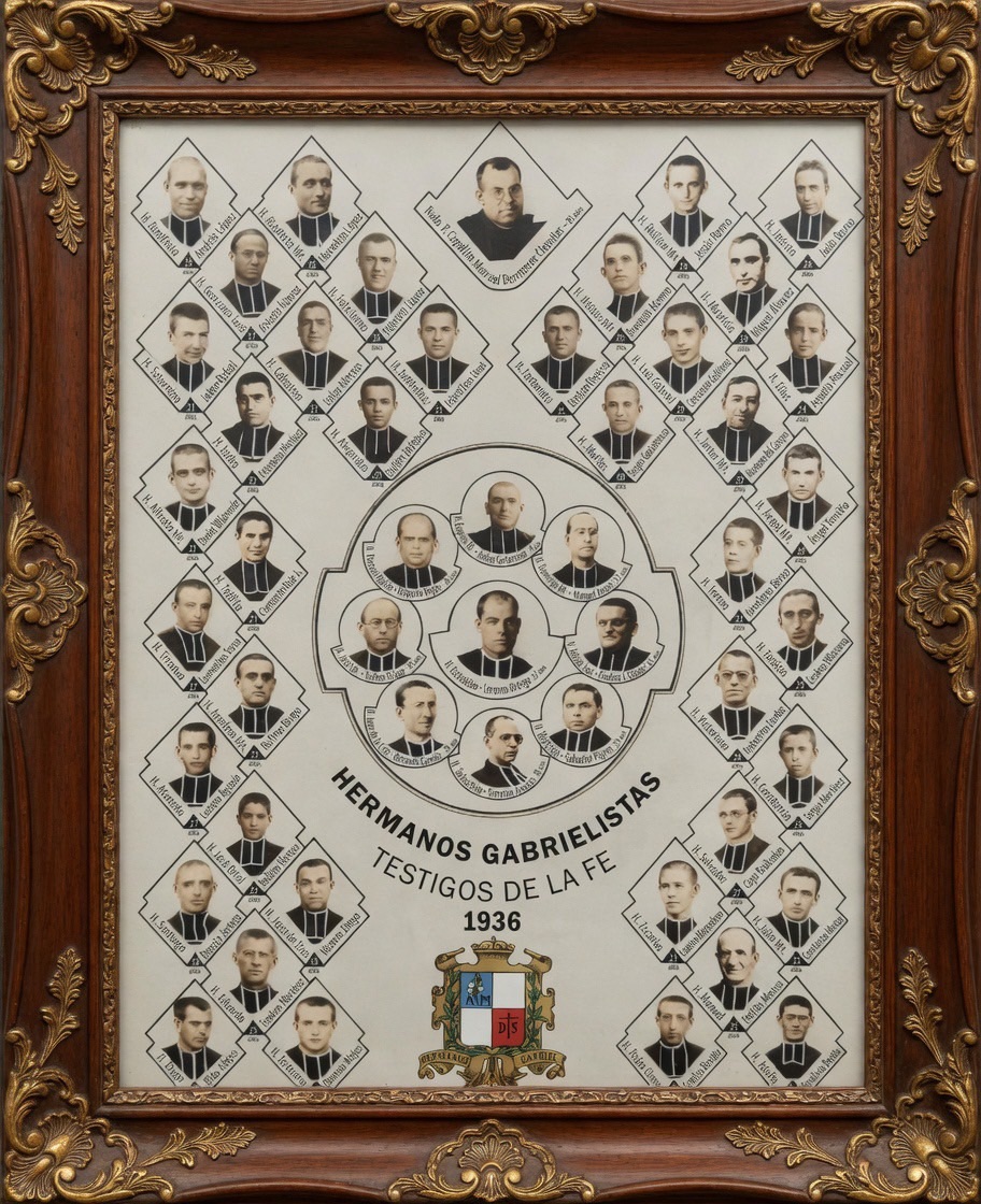Hermanos Gabrielistas — Testigos de la Fe 1936 — ภาพหมู่ภราดาเซนต์คาเบรียล 49 ท่าน + จิตตาธิการ มรณสักขีในสงครามกลางเมืองสเปน